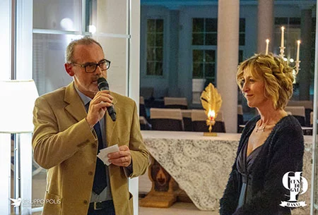 Immagine dei presentatori della cena di Gala,  la giornalista Micaela Faggioni e Luigino Pittaro di