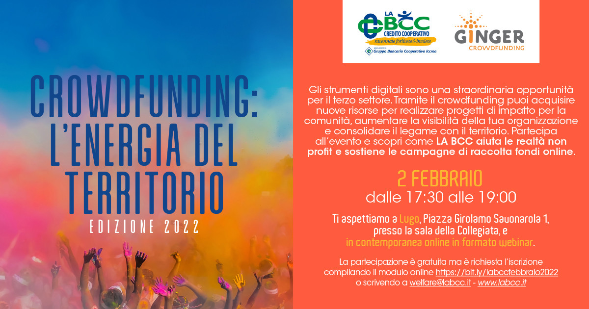 Evento gratuito, a Lugo e online: il crowdfunding con LA BCC a sostegno del Terzo Settore