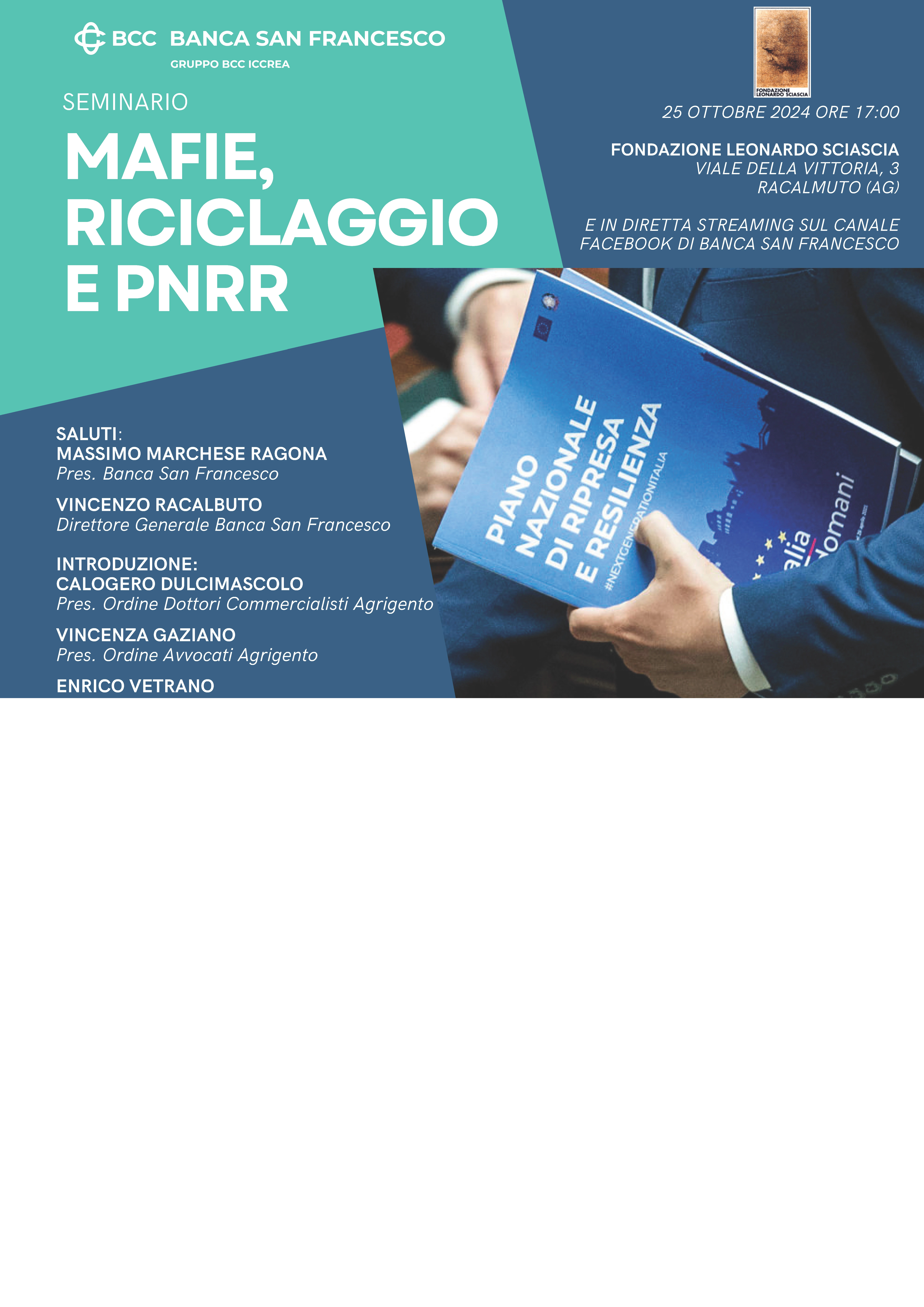 Locandina seminario Mafie, Riciclaggio e PNRR