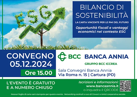 Convegno del 5/12/2024 ore 15,00 – Bilancio di sostenibilità, la carta vincente per le PMI del futuro. Opportunità fiscali e vantaggi economici nel contesto ESG