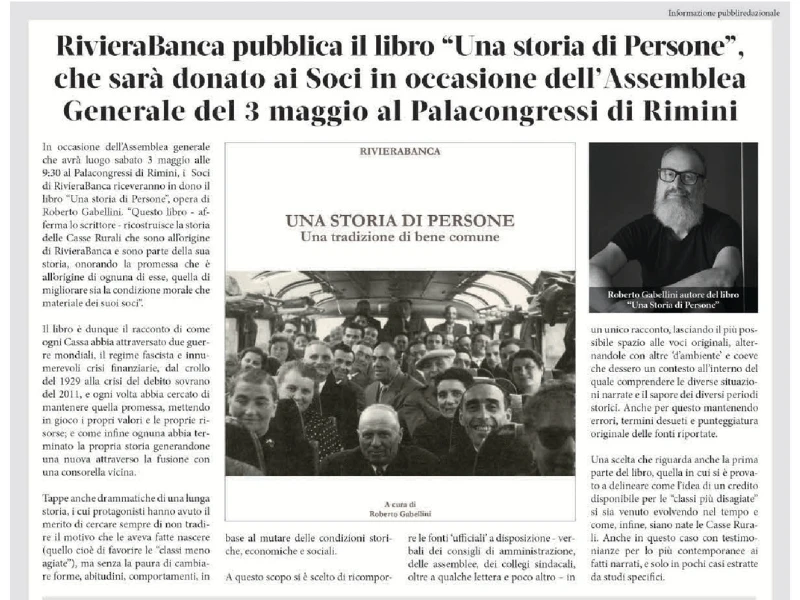 RivieraBanca pubblica il libro "Una storia di Persone"